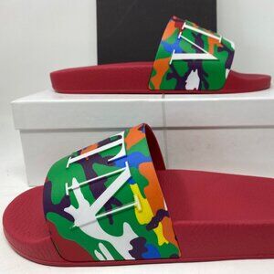 Valentino Logo VLTN Slides Sandals Camouflage Red 41 EU / 8 Red CAMO